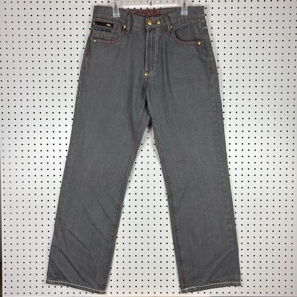 Coogi Y2K Baggy Jeans 34x34 Wide Leg Streetwear Hip Hop Gray Gold Stitched 90s - Picture 4 of 8